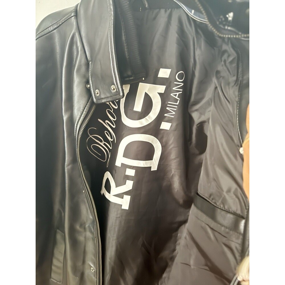 Reporter R. D. G. Men XL Milano luxury Faux Black Leather Zipper Jacket - Picture 4 of 12